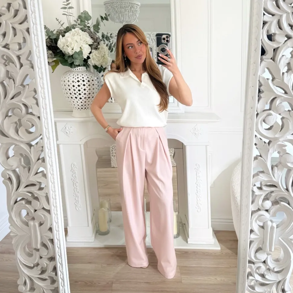 PANTALON TAILLEUR ROSE PASTEL PREMIUM