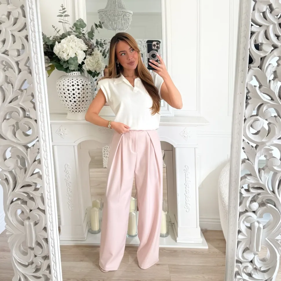 PANTALON TAILLEUR ROSE PASTEL PREMIUM