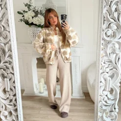 PANTALON TAUPE MAILLE CÔTELÉE LOLITA