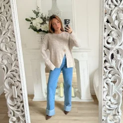 PULL BEIGE BOUTONS COEURS DORÉS BRIGITTE