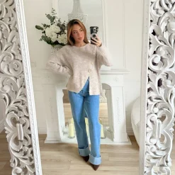 PULL BEIGE BOUTONS COEURS DORÉS BRIGITTE