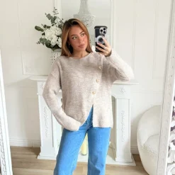 PULL BEIGE BOUTONS COEURS DORÉS BRIGITTE