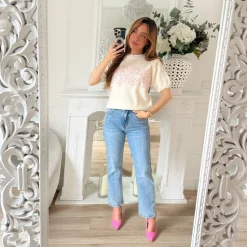 PULL BEIGE FLEURI COCO