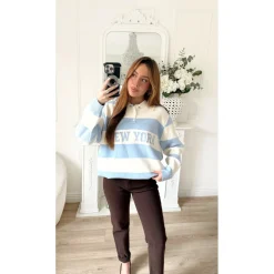 PULL BEIGE STYLE POLO RAYURES NEW YORK