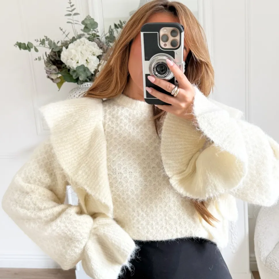 PULL BEIGE VOLANTS MANCHES