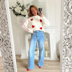 PULL BLANC COEURS ROUGES