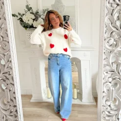 PULL BLANC COEURS ROUGES