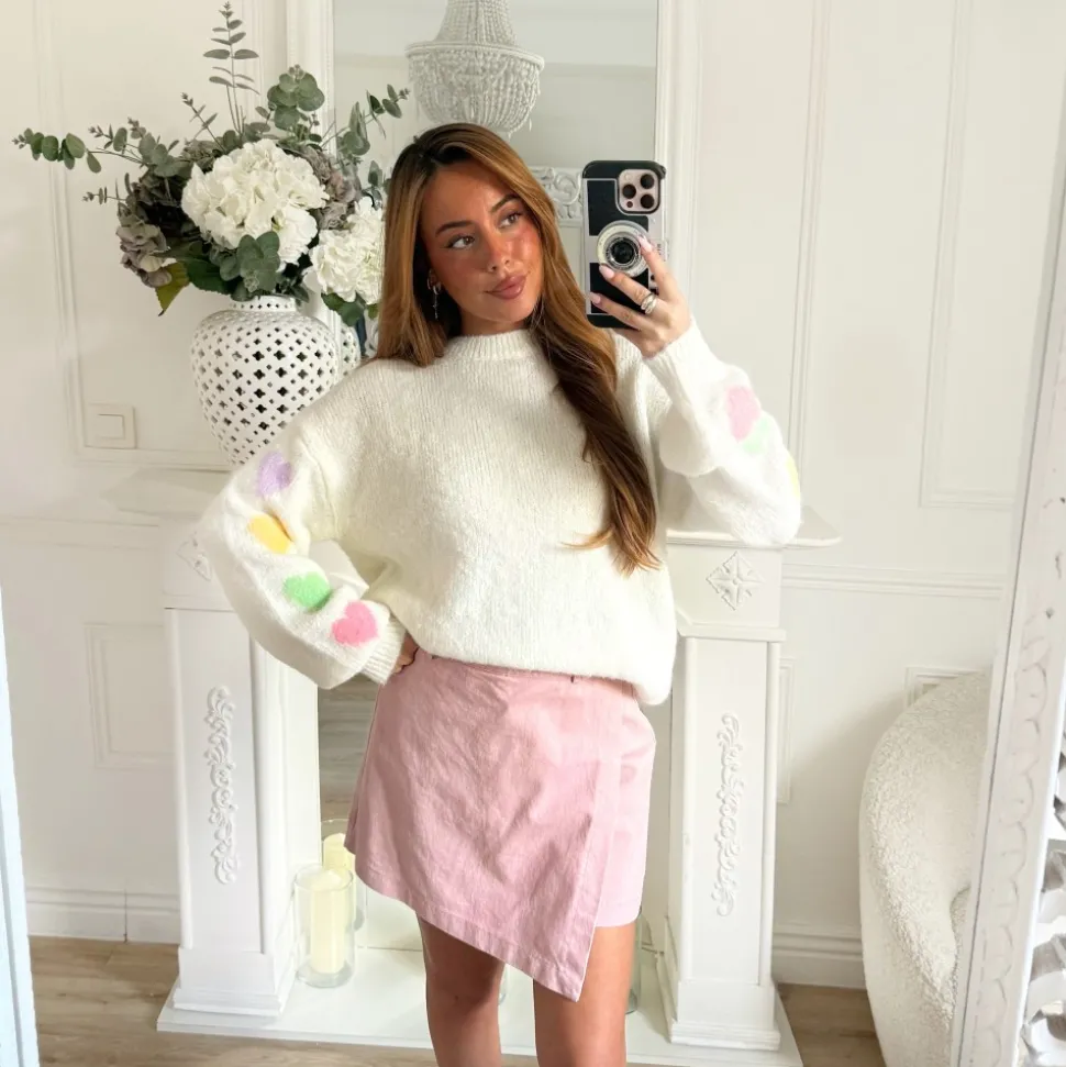 PULL BLANC MANCHES COEURS COLORÉS