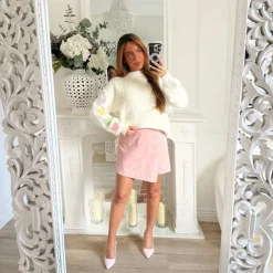 PULL BLANC MANCHES COEURS COLORÉS