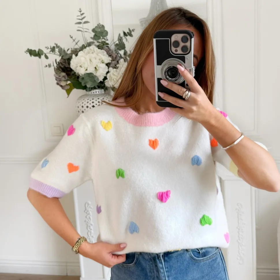 PULL BLANC MOTIFS COEURS