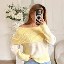 PULL COL BATEAU JAUNE TARTAN MYLÉNE