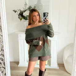 PULL COL BATEAU KAKI TARTAN KAHINA