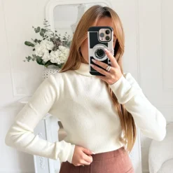 PULL COL ROULE BEIGE