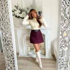 PULL CÔTELÉ BEIGE BOUTONS DORÉS ALINE