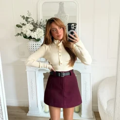 PULL CÔTELÉ BEIGE BOUTONS DORÉS ALINE