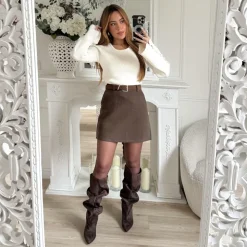 PULL FIN BEIGE CÔTELÉ COL CARRÉ FLORINE