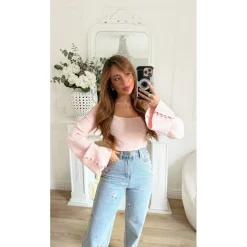 PULL FIN PINK CÔTELÉ COL CARRÉ FLORINE