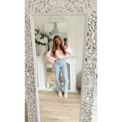 PULL FIN PINK CÔTELÉ COL CARRÉ FLORINE