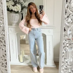 PULL FIN PINK CÔTELÉ COL CARRÉ FLORINE