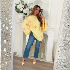 PULL GROSSE MAILLE FLEURS BRODÉES