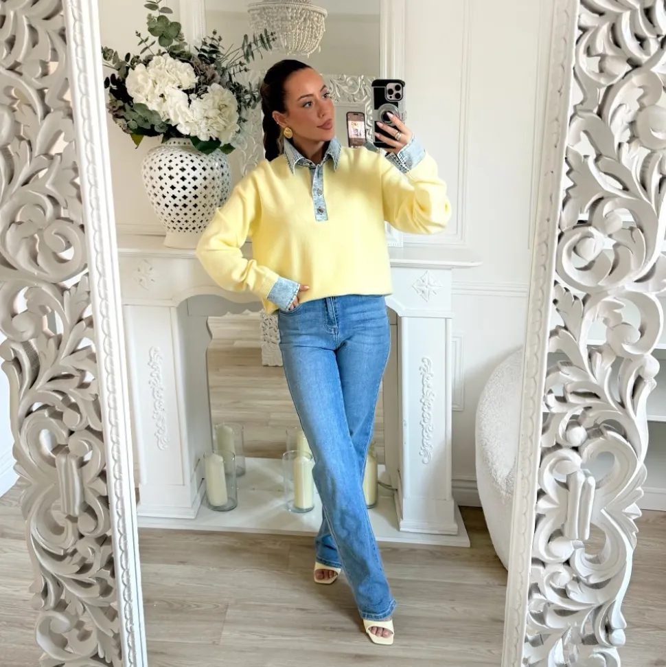 PULL JAUNE DETAILS EN JEAN