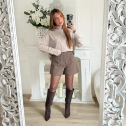 PULL MAILLE COL ROULÉ TAUPE OPHÉLIE