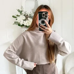 PULL MAILLE COL ROULÉ TAUPE OPHÉLIE