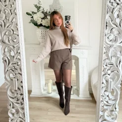 PULL MAILLE COL ROULÉ TAUPE OPHÉLIE