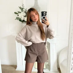 PULL MAILLE COL ROULÉ TAUPE OPHÉLIE