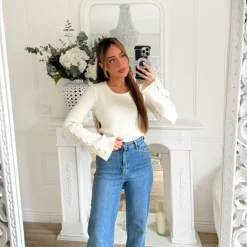 PULL MAILLE COTELÉ BLANC CASSÉ