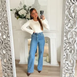 PULL MAILLE COTELÉ BLANC CASSÉ