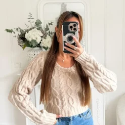 PULL MAILLE TORSADÉE TAUPE