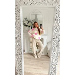PULL MOHAIR BEIGE ÉTOILES FUSHIA FLORENTINE