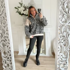 PULL MOUMOUTE BEIGE ET LÉOPARD DENISE