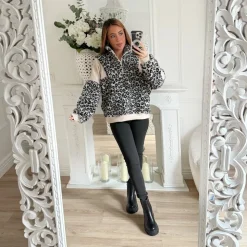 PULL MOUMOUTE BEIGE ET LÉOPARD DENISE