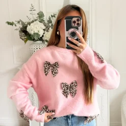 PULL PINK NOEUDS LÉOPARD