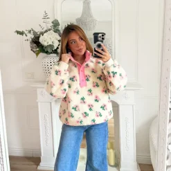 PULL POLAIRE ROSE BEIGE MOUMOUTE FLEURI