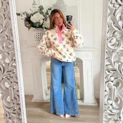 PULL POLAIRE ROSE BEIGE MOUMOUTE FLEURI