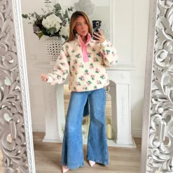 PULL POLAIRE ROSE BEIGE MOUMOUTE FLEURI