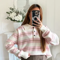 PULL POLO BLANC RAYURES PINK CHARLÉNE