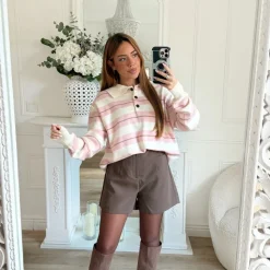 PULL POLO BLANC RAYURES PINK CHARLÉNE