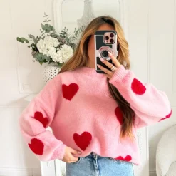 PULL ROSE COEURS ROUGES