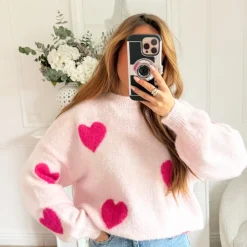 PULL ROSE PASTEL COEURS