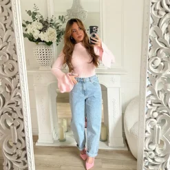 PULL ROSE PASTEL MANCHES ÉVASÉES MARJORIE