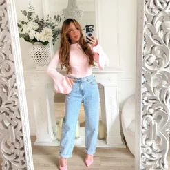 PULL ROSE PASTEL MANCHES ÉVASÉES MARJORIE