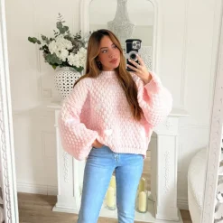 PULL ROSE PASTEL MOTIFS COEURS