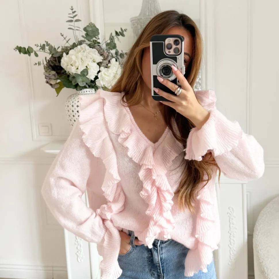 PULL ROSE PASTEL VOLANTS