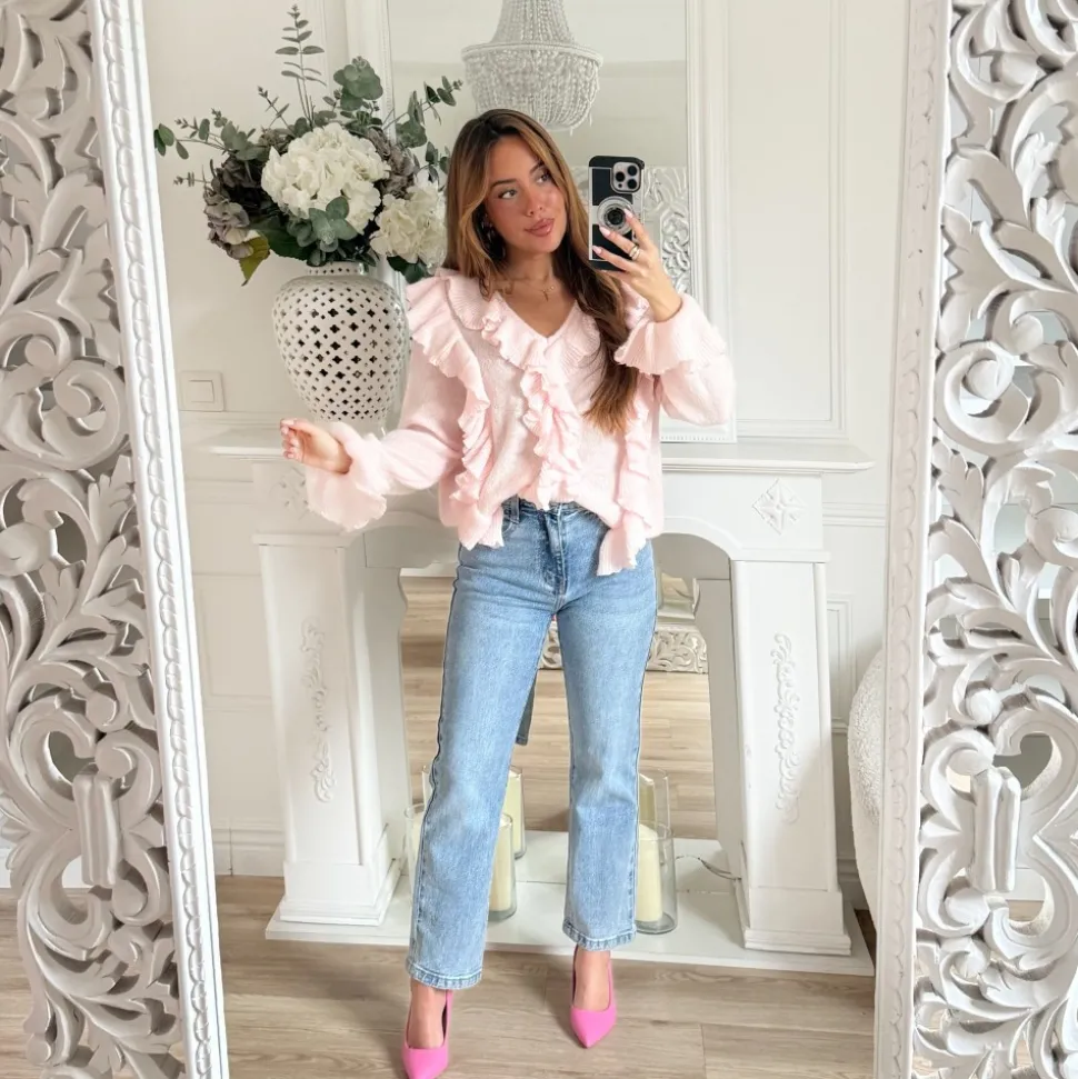 PULL ROSE PASTEL VOLANTS