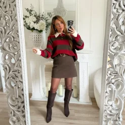 PULL STYLE POLO BORDEAUX RAYURES CHOCO