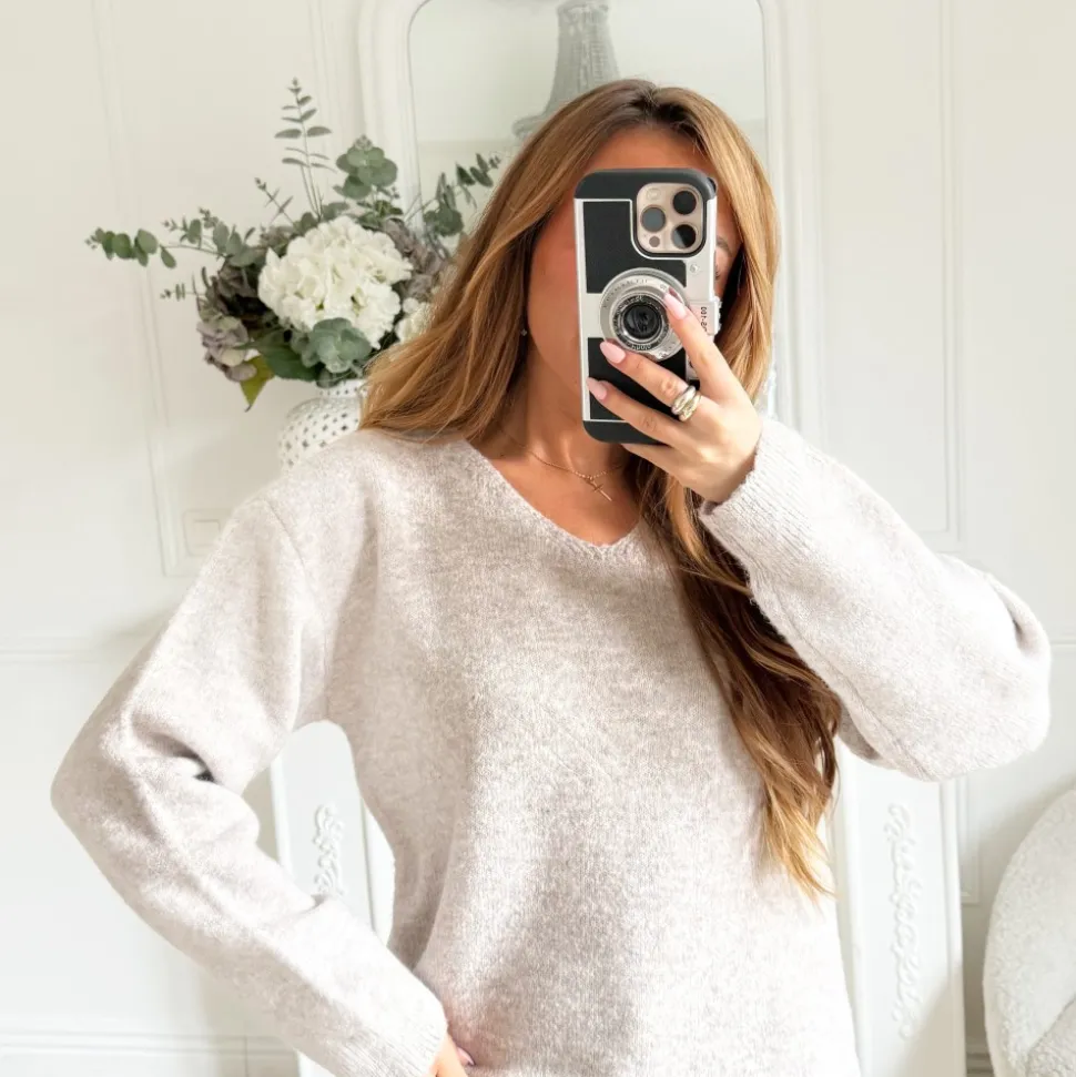 PULL TAUPE AVEC DENTELLE